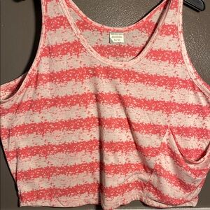 Inked & Faded Red and White Cropped Striped Boxy Tank Top W/ Pocket